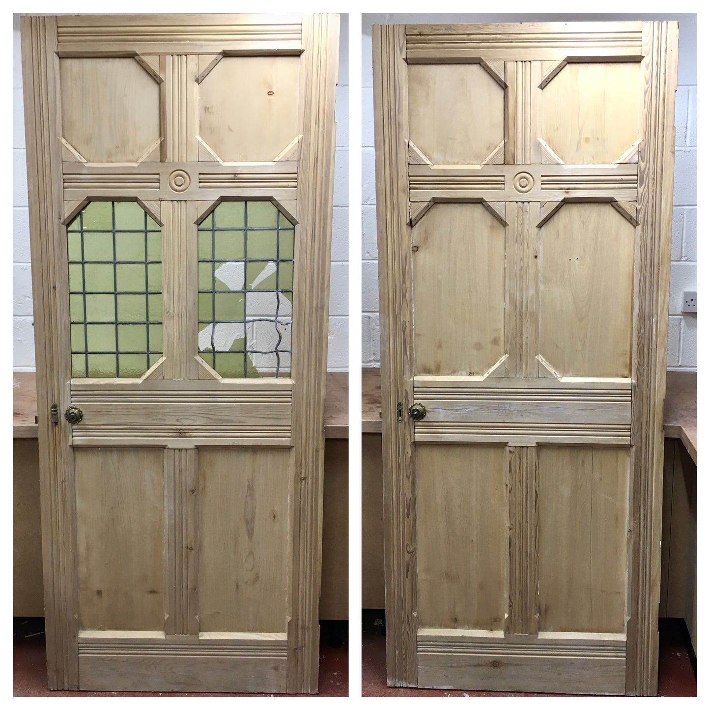 STUNNING LARGE RECLAIMED VICTORIAN STAINED GLASS PITCH PINE CHAPEL CHURCH DOORS