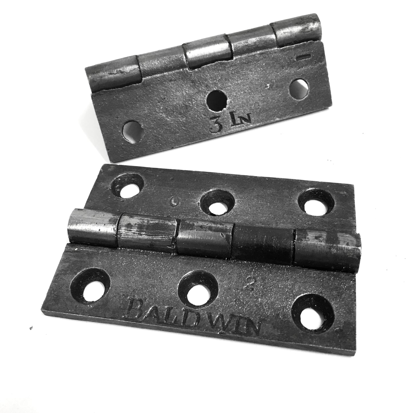 PAIR OF RESTORED HAND CAST IRON RECLAIMED VICTORIAN 3 THREE INCH DOOR HINGES BY BALDWIN