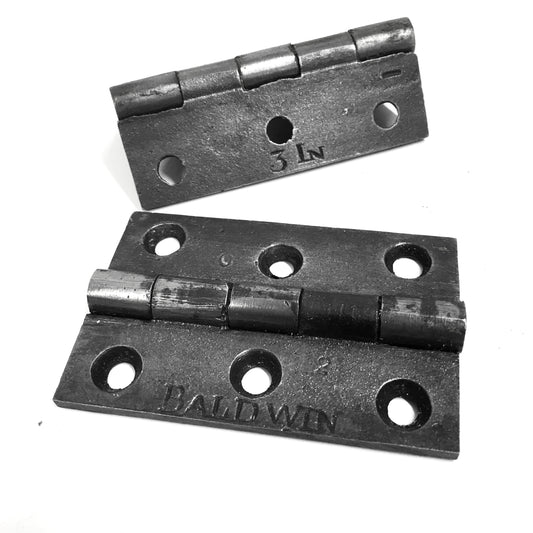 PAIR OF RESTORED HAND CAST IRON RECLAIMED VICTORIAN 3 THREE INCH DOOR HINGES BY BALDWIN