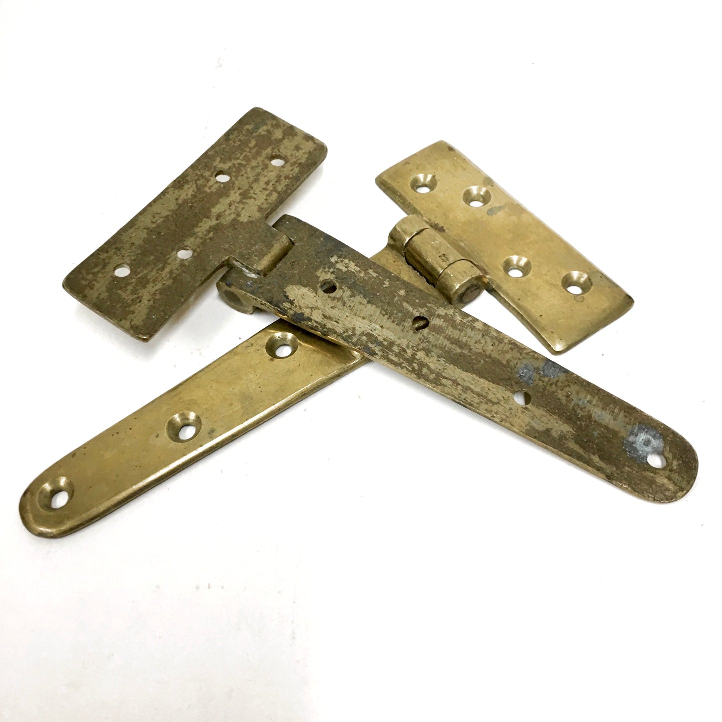 PAIR OF RESTORED HAND CAST SOLID BRASS VICTORIAN 6 INCH T TEE HINGES